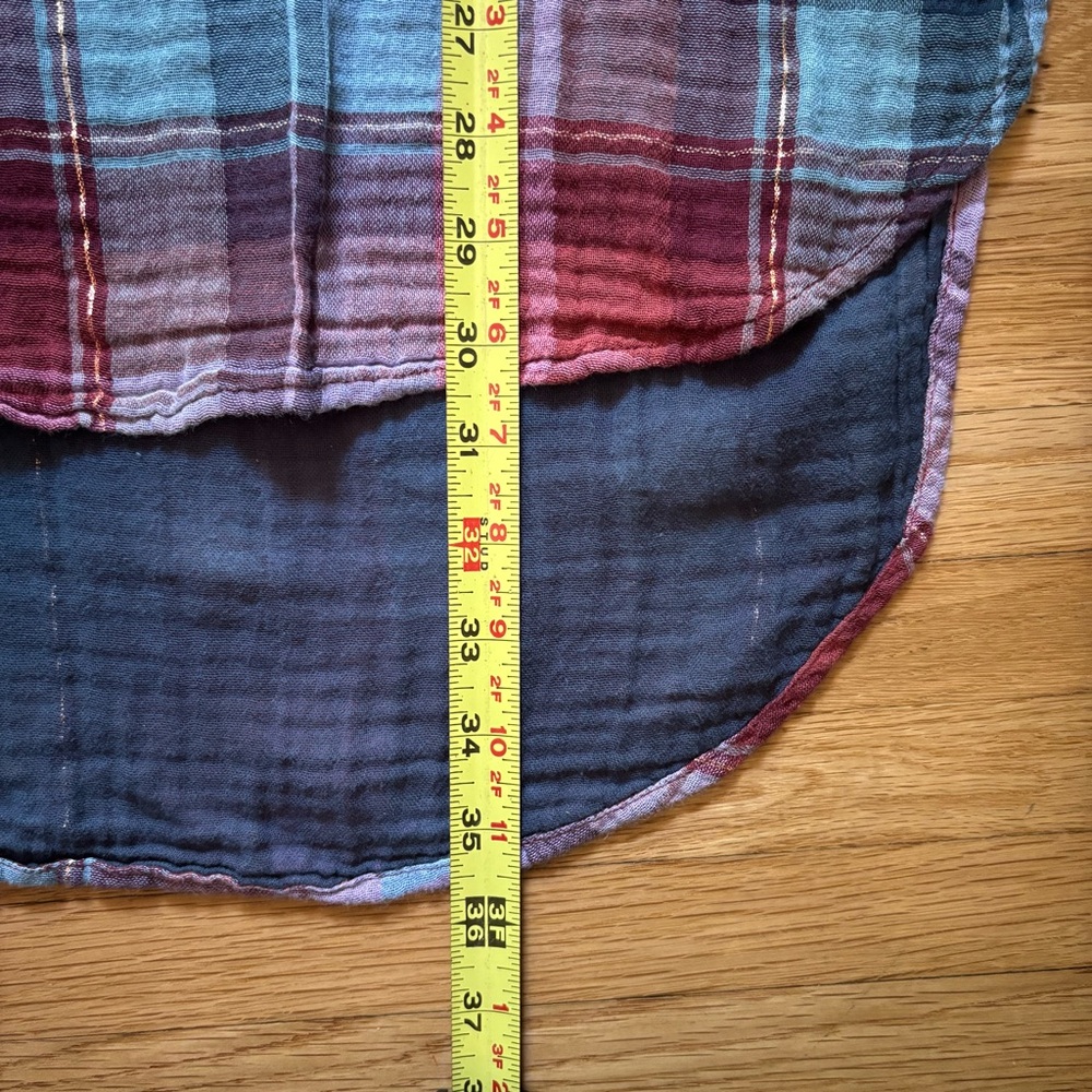 Anthropologie Akemi & Kim‎ Large Blue Red Gold Plaid Tunic Cap Sleeve Lagenlook - Picture 7 of 8